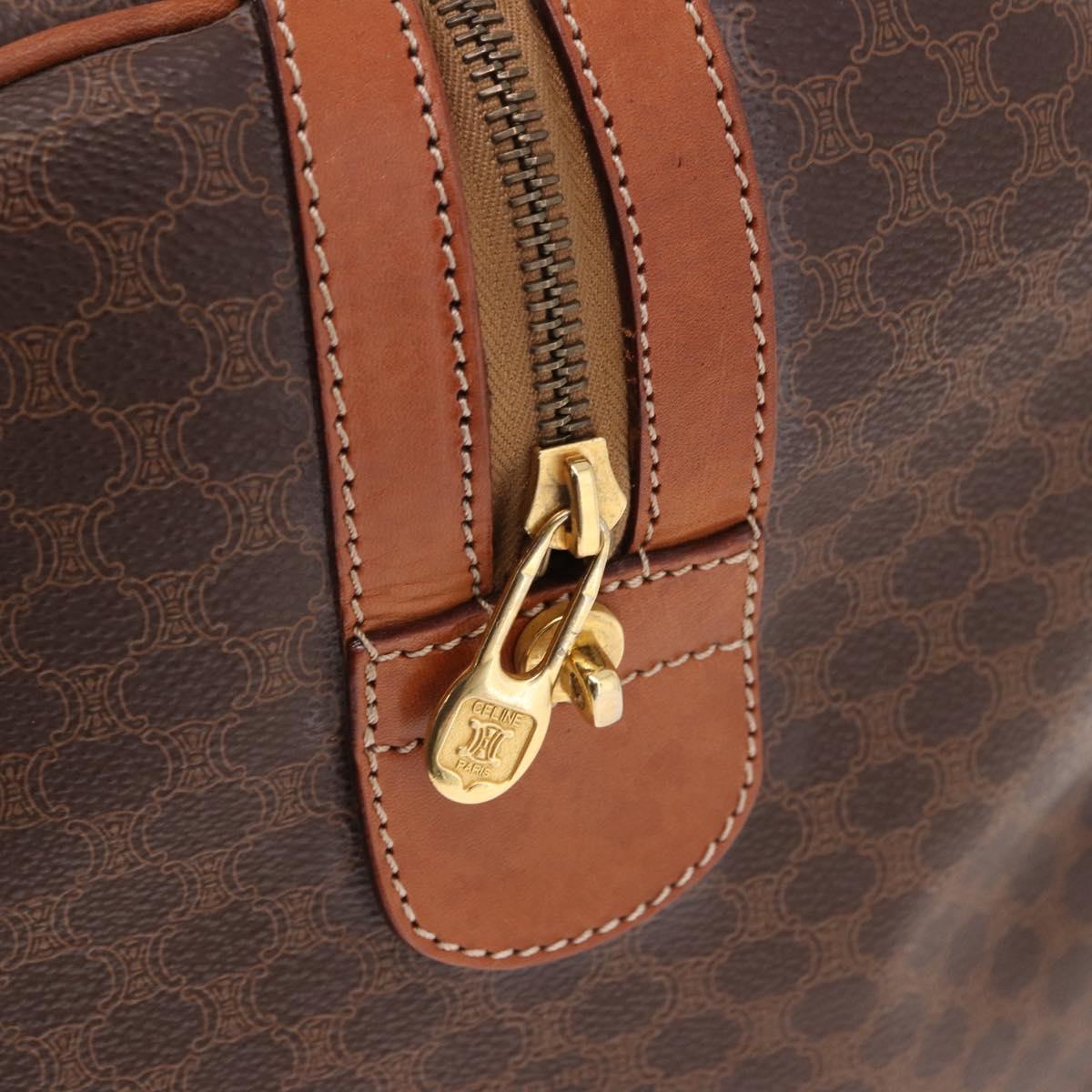 CELINE Macadam Canvas Boston Bag PVC Leather Brown Gold Auth 191352A