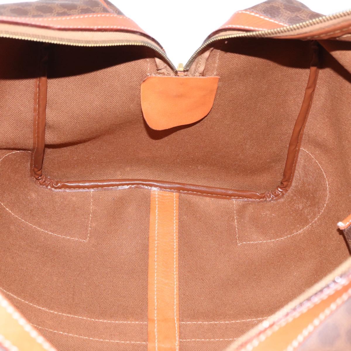 CELINE Macadam Canvas Boston Bag PVC Leather Brown Gold Auth 191352A