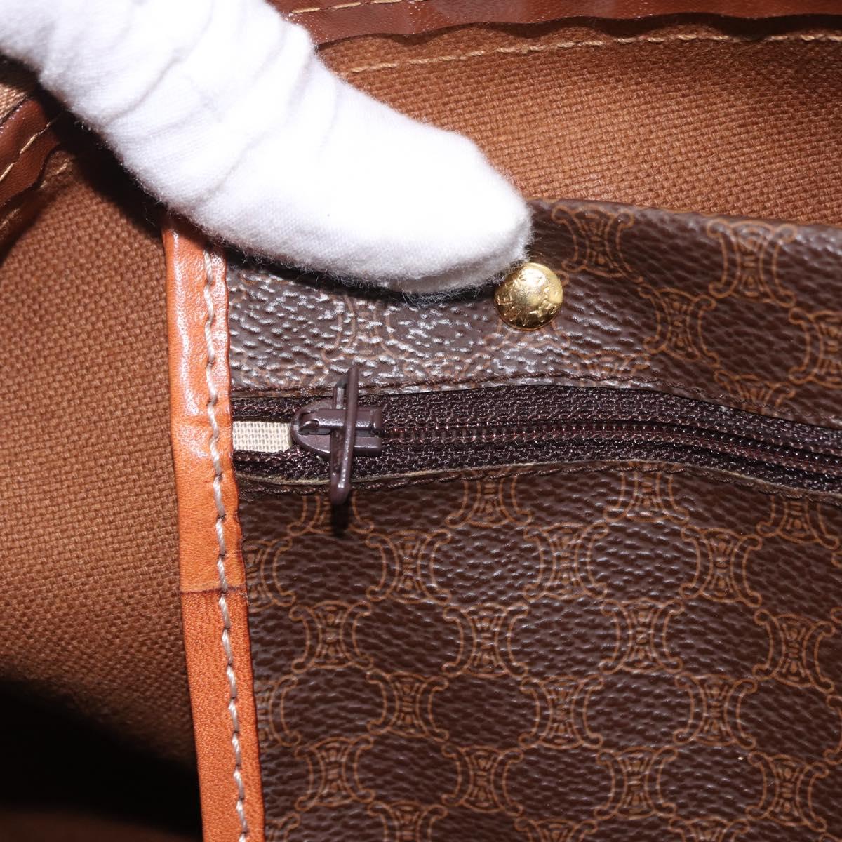 CELINE Macadam Canvas Boston Bag PVC Leather Brown Gold Auth 191352A