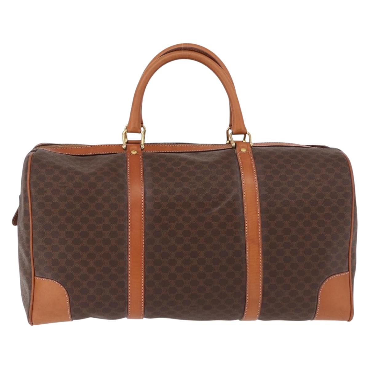 CELINE Macadam Canvas Boston Bag PVC Leather Brown Gold Auth 191352A