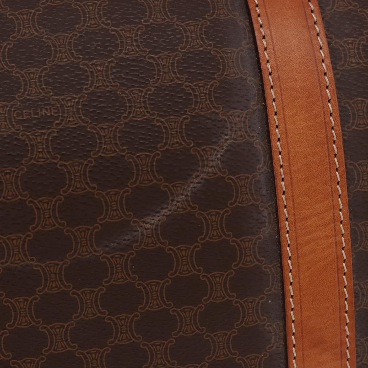 CELINE Macadam Canvas Boston Bag PVC Leather Brown Gold Auth 191352A