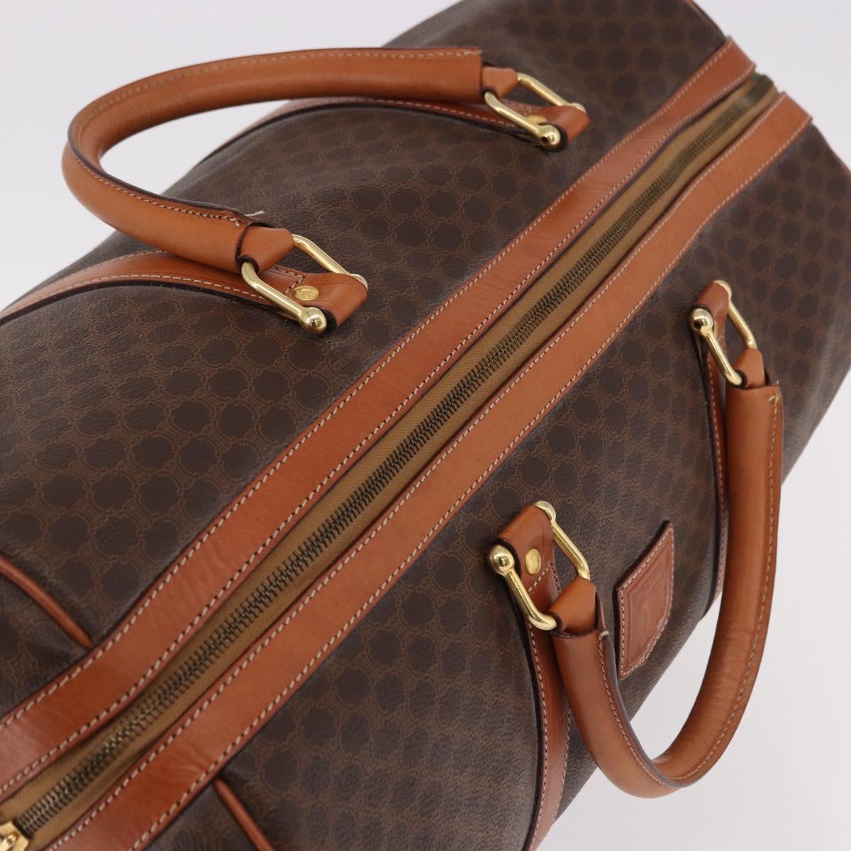 CELINE Macadam Canvas Boston Bag PVC Leather Brown Gold Auth 191352A