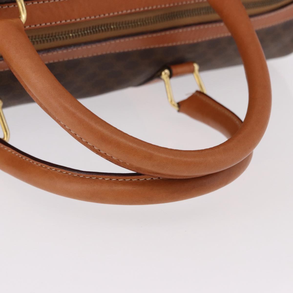 CELINE Macadam Canvas Boston Bag PVC Leather Brown Gold Auth 191352A