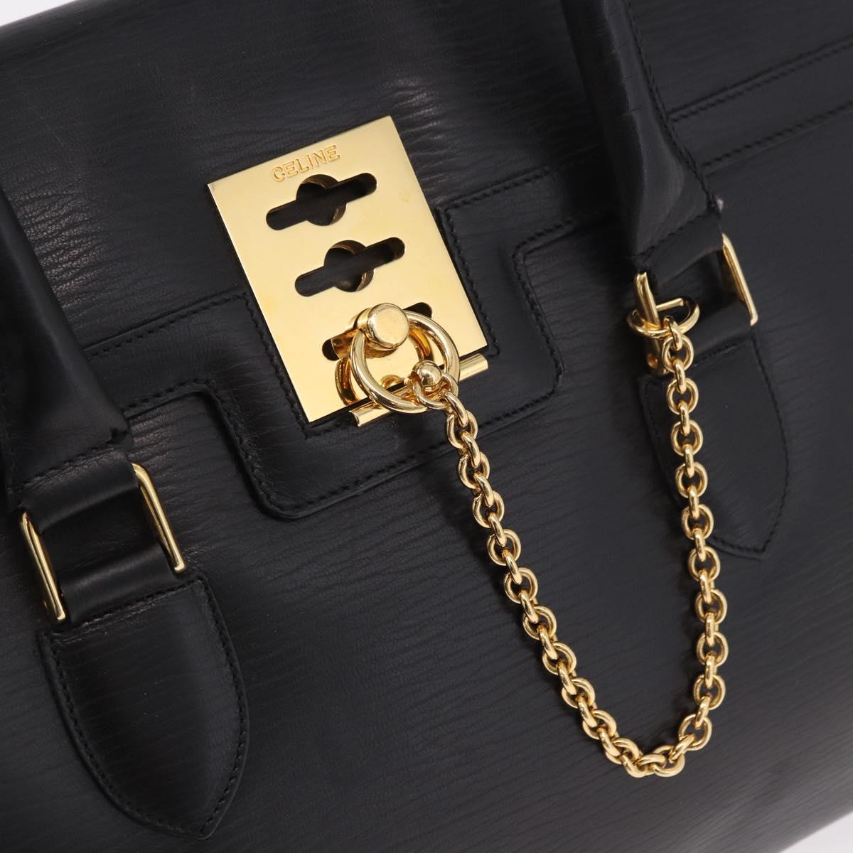 CELINE Hand Bag Leather Black Gold Auth 191353A