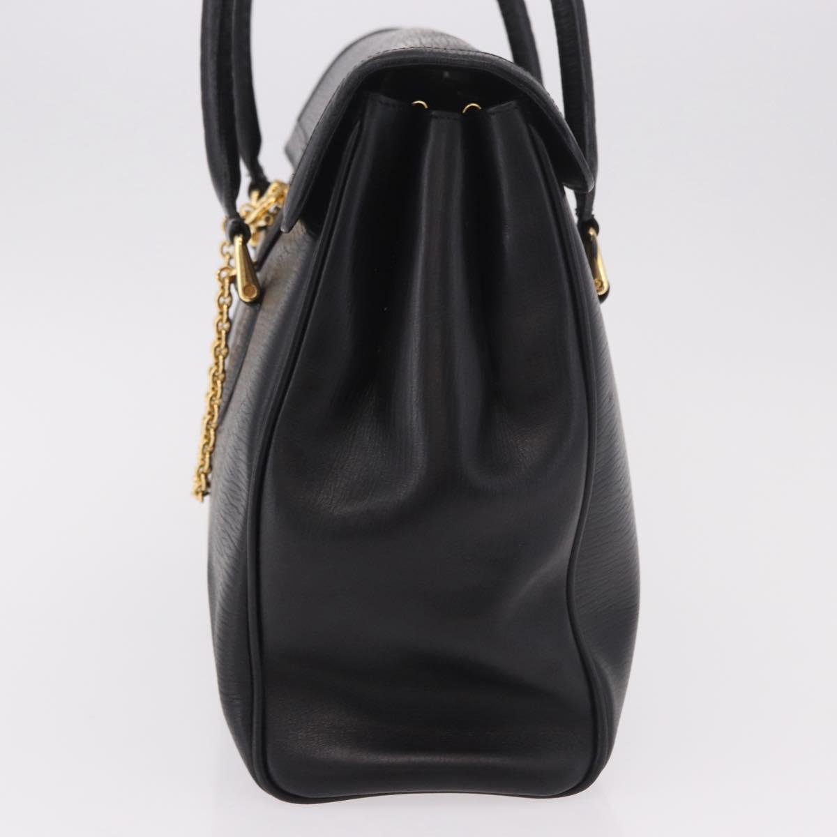 CELINE Hand Bag Leather Black Gold Auth 191353A