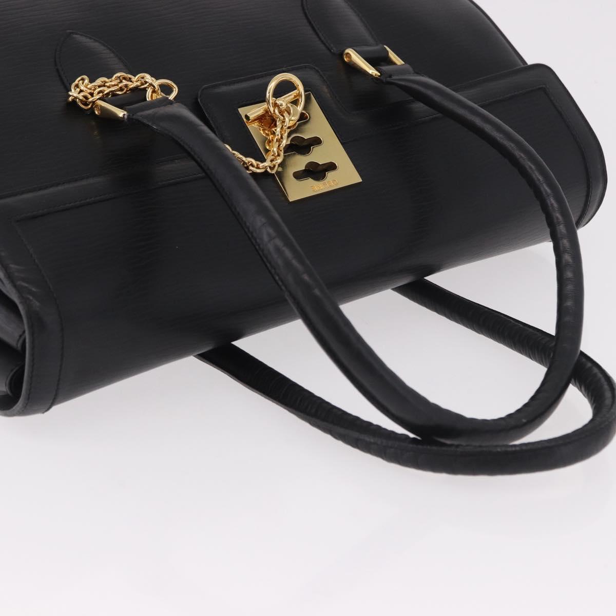 CELINE Hand Bag Leather Black Gold Auth 191353A
