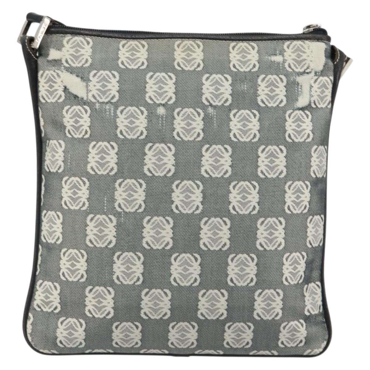 LOEWE Shoulder Bag Canvas Gray Silver Auth 191354