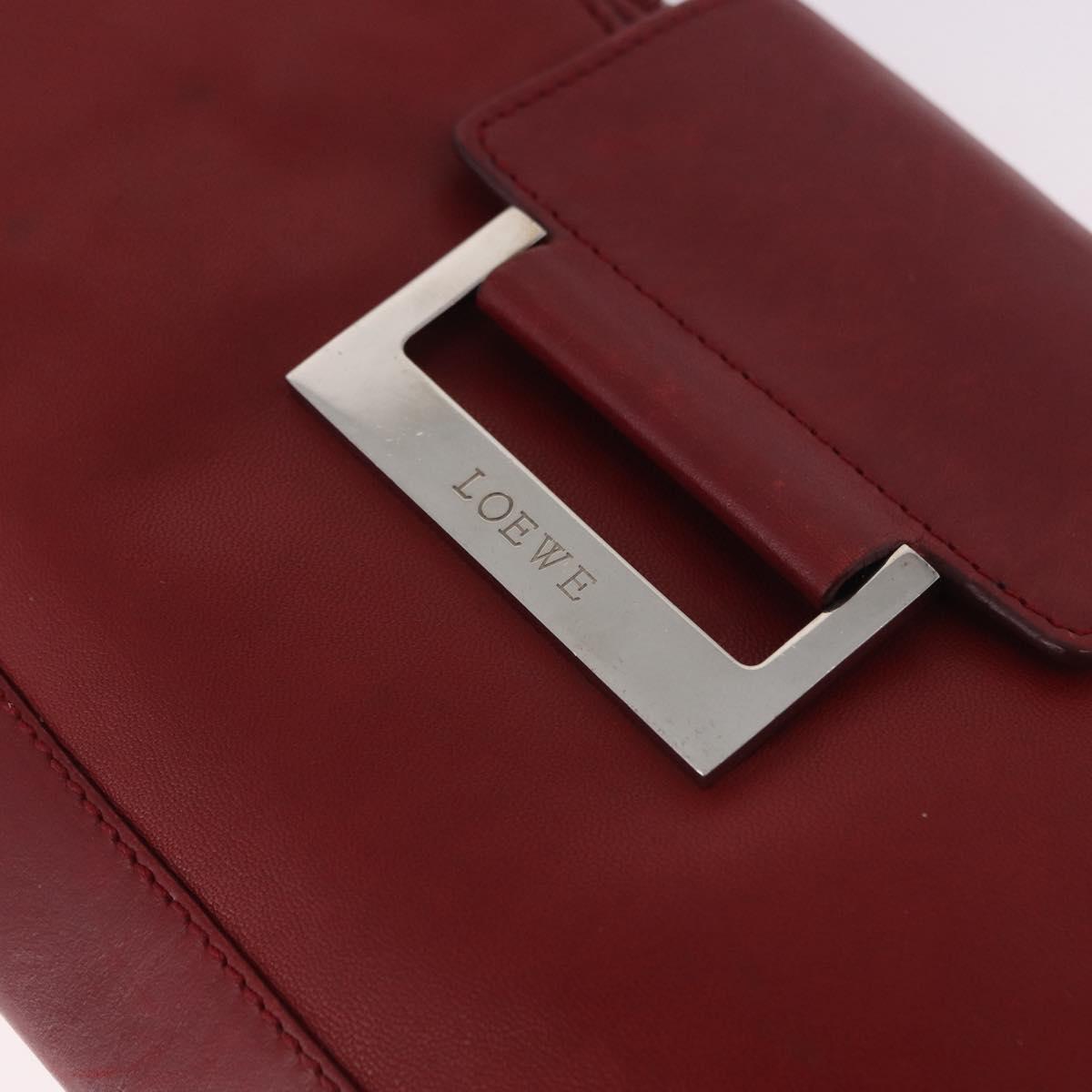 LOEWE Accessory Pouch Leather Red Silver Auth 191357