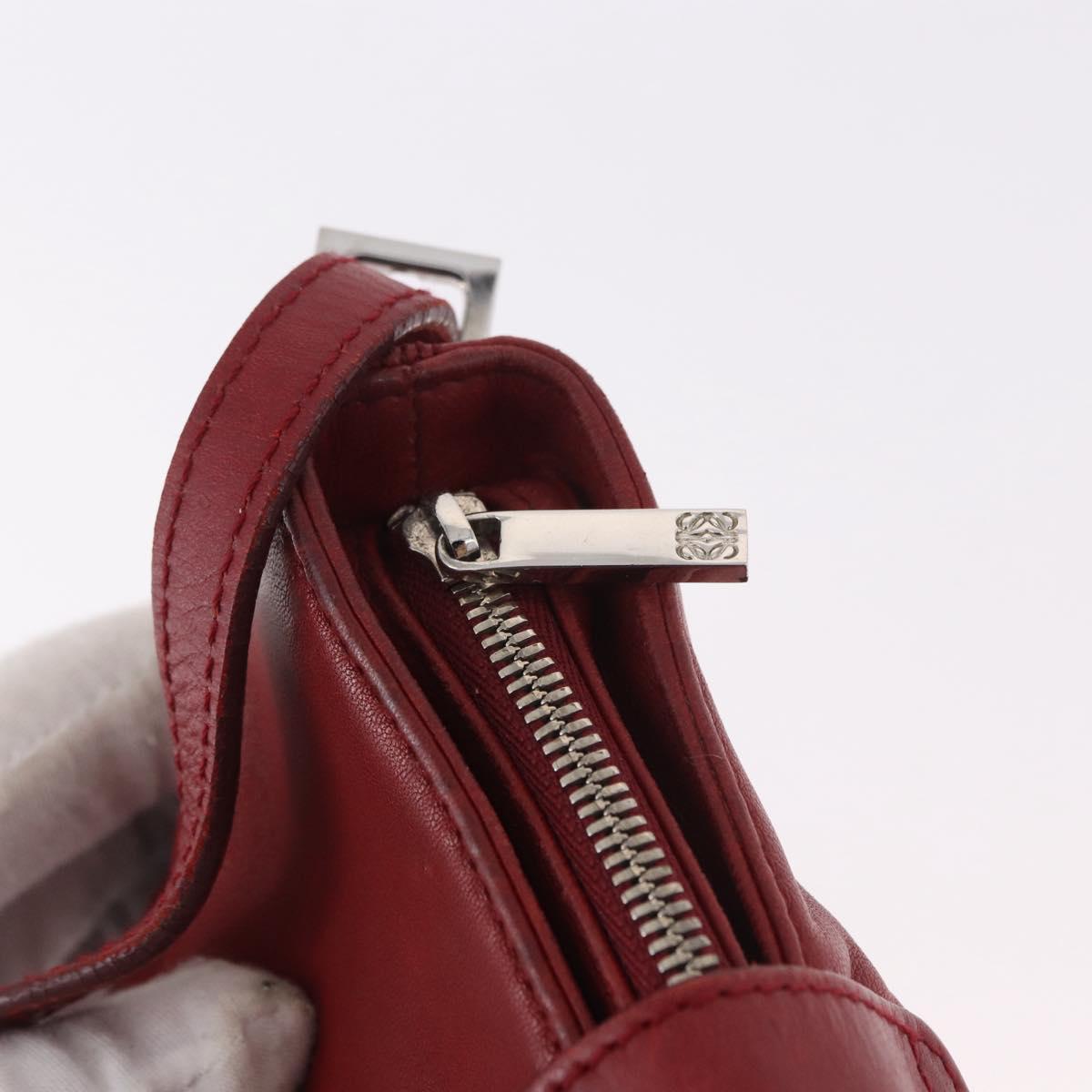 LOEWE Accessory Pouch Leather Red Silver Auth 191357