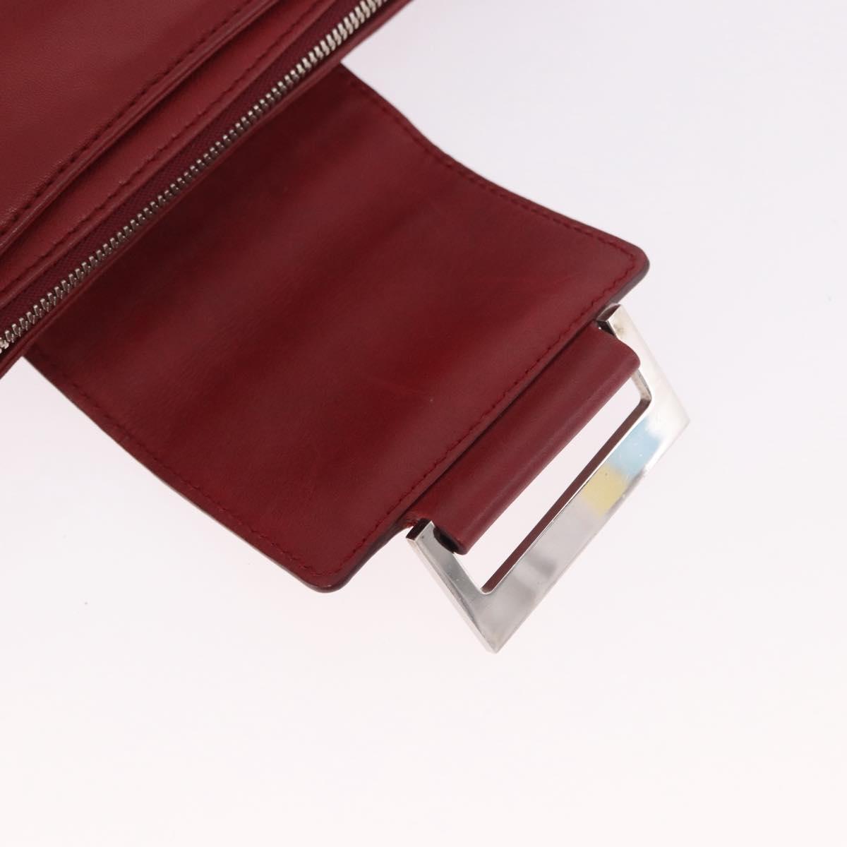 LOEWE Accessory Pouch Leather Red Silver Auth 191357