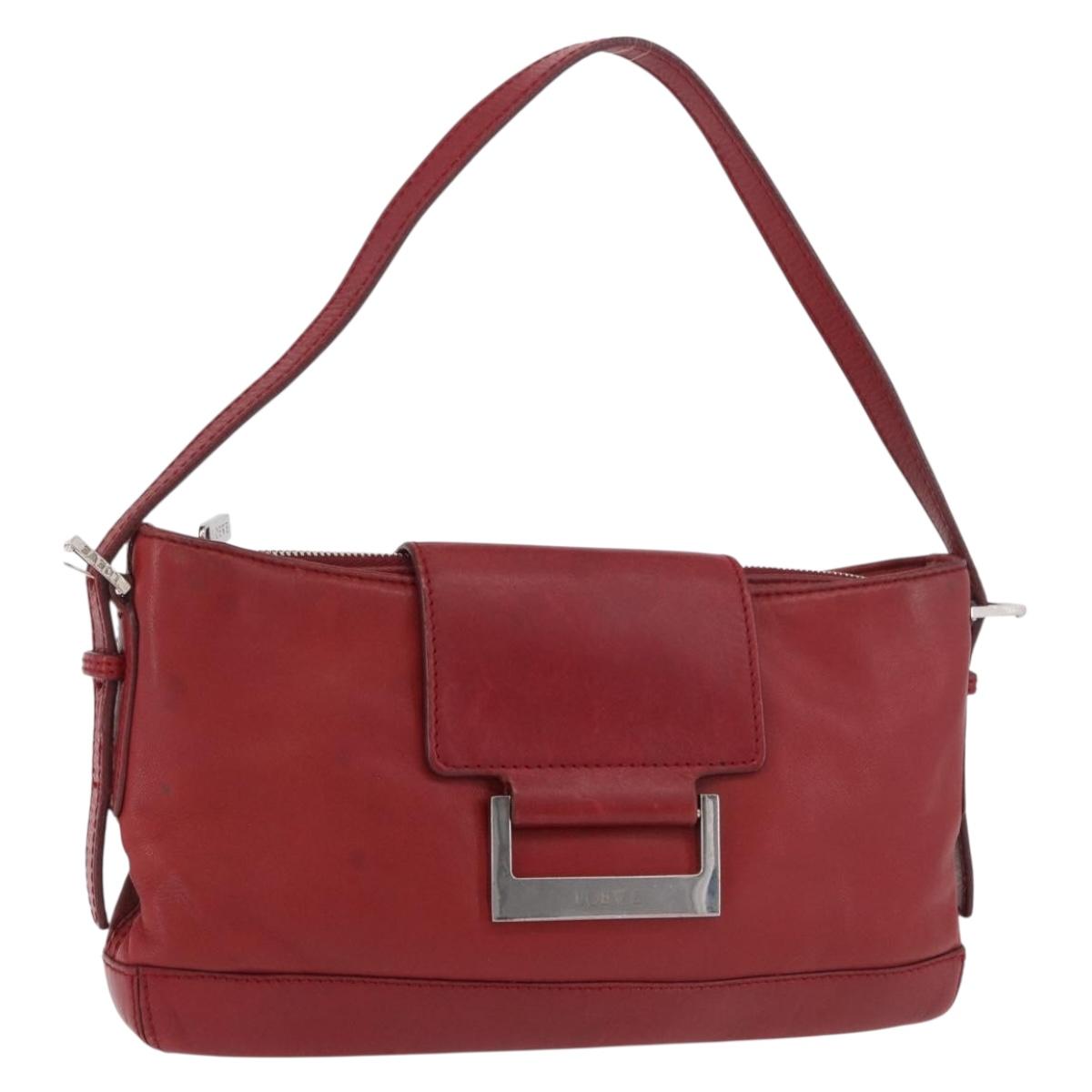 LOEWE Accessory Pouch Leather Red Silver Auth 191357