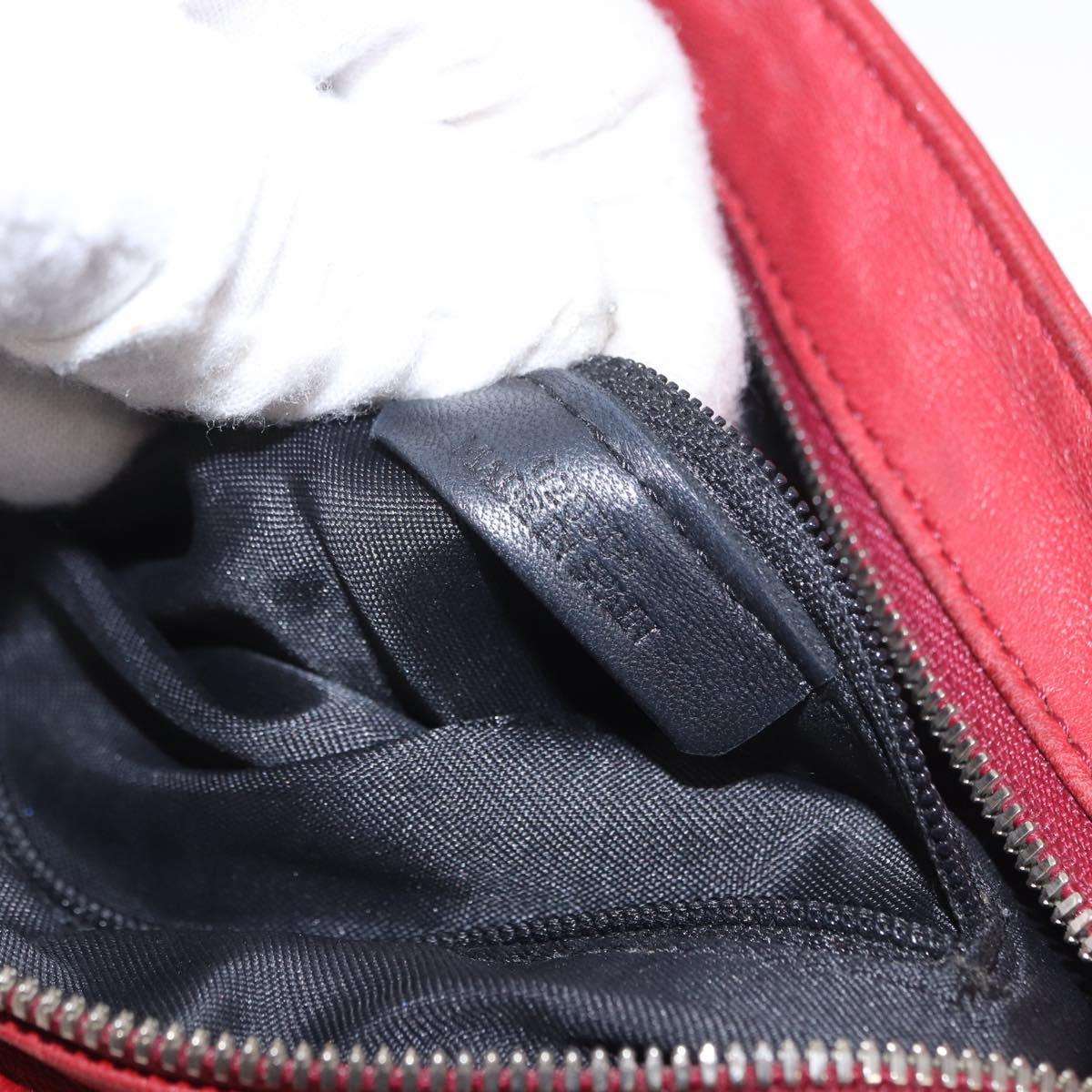 LOEWE Accessory Pouch Leather Red Silver Auth 191357