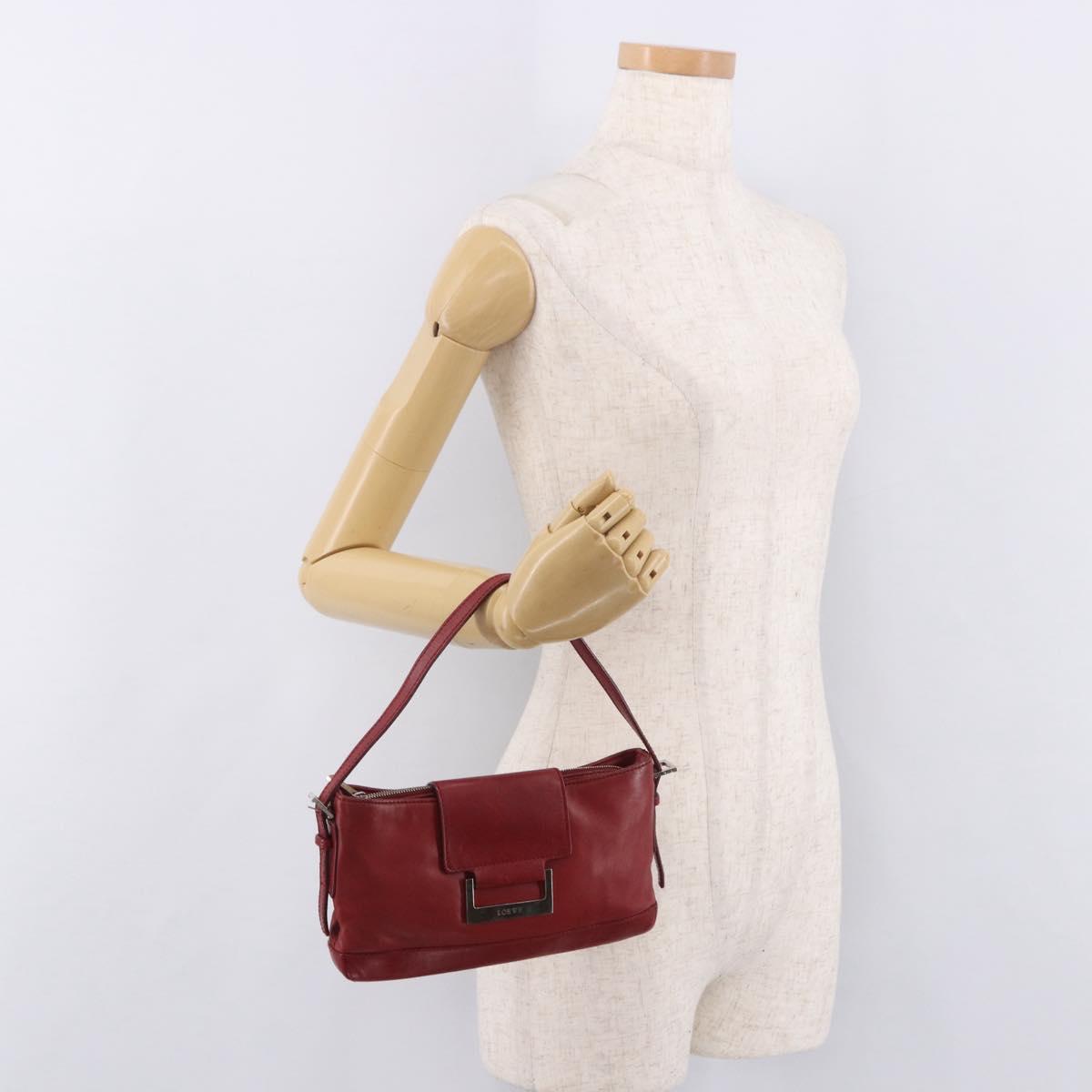 LOEWE Accessory Pouch Leather Red Silver Auth 191357