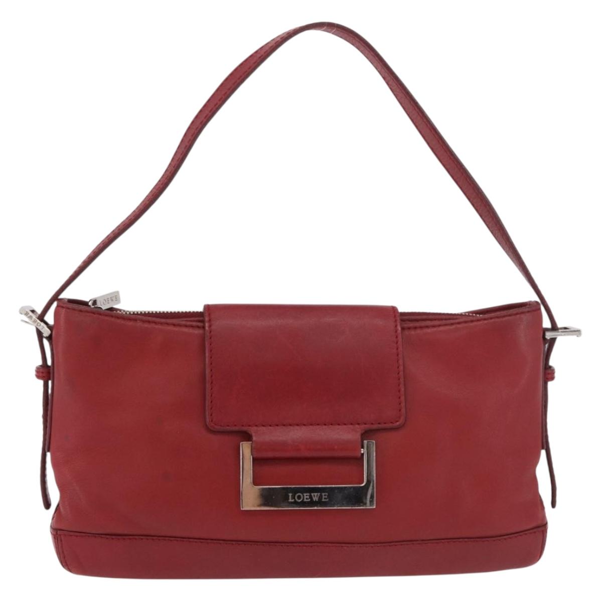 LOEWE Accessory Pouch Leather Red Silver Auth 191357