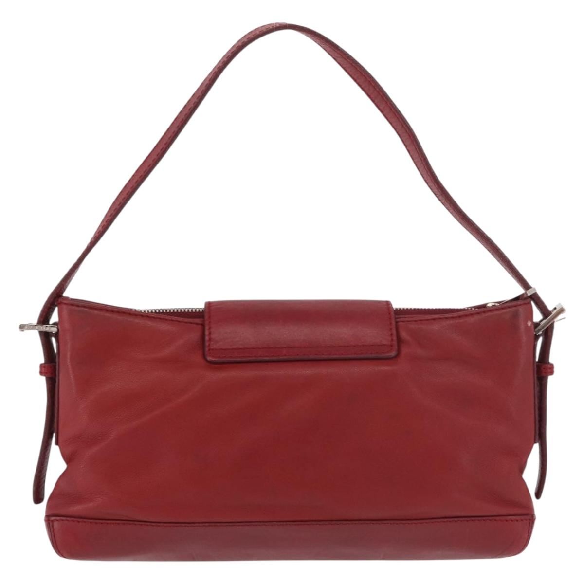 LOEWE Accessory Pouch Leather Red Silver Auth 191357