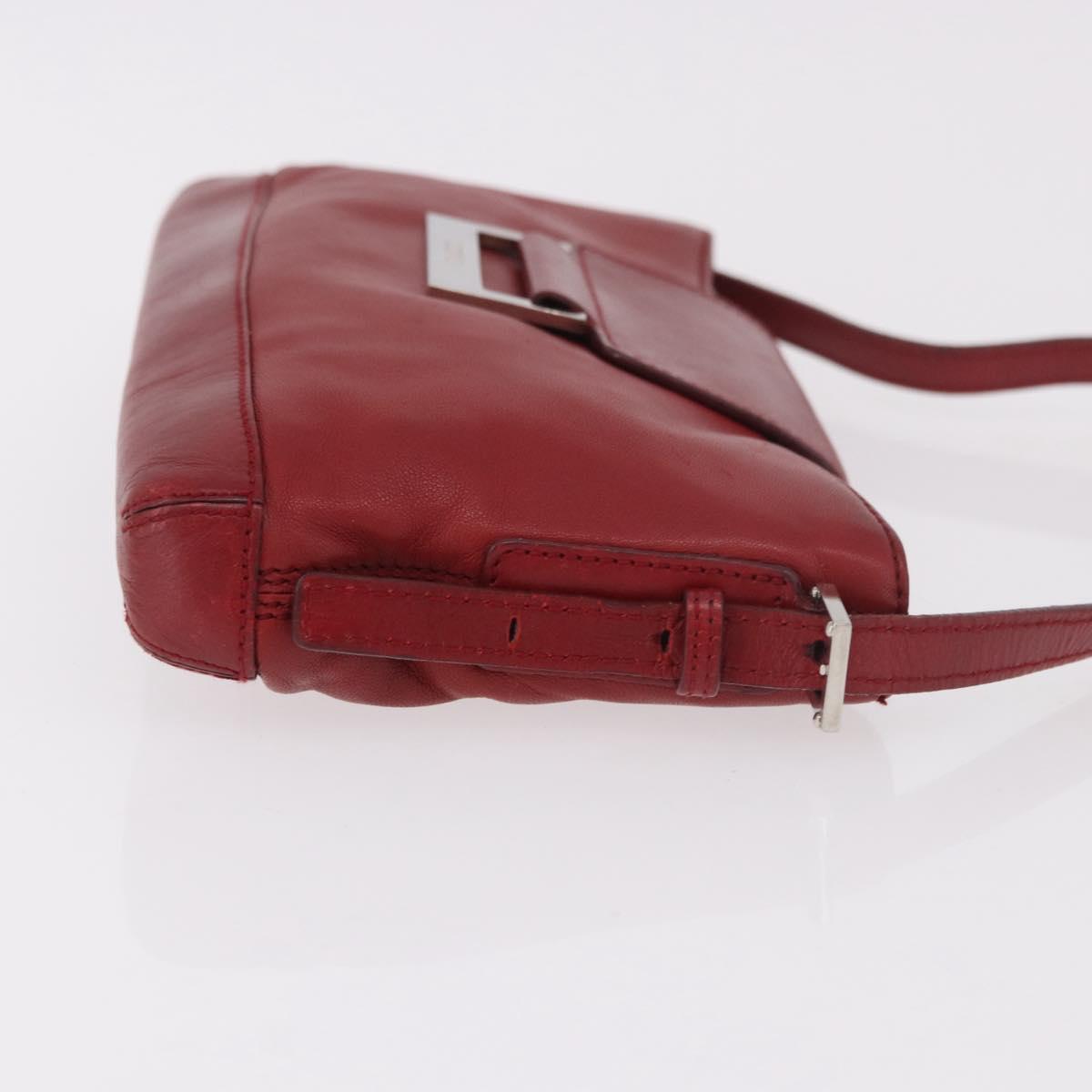 LOEWE Accessory Pouch Leather Red Silver Auth 191357