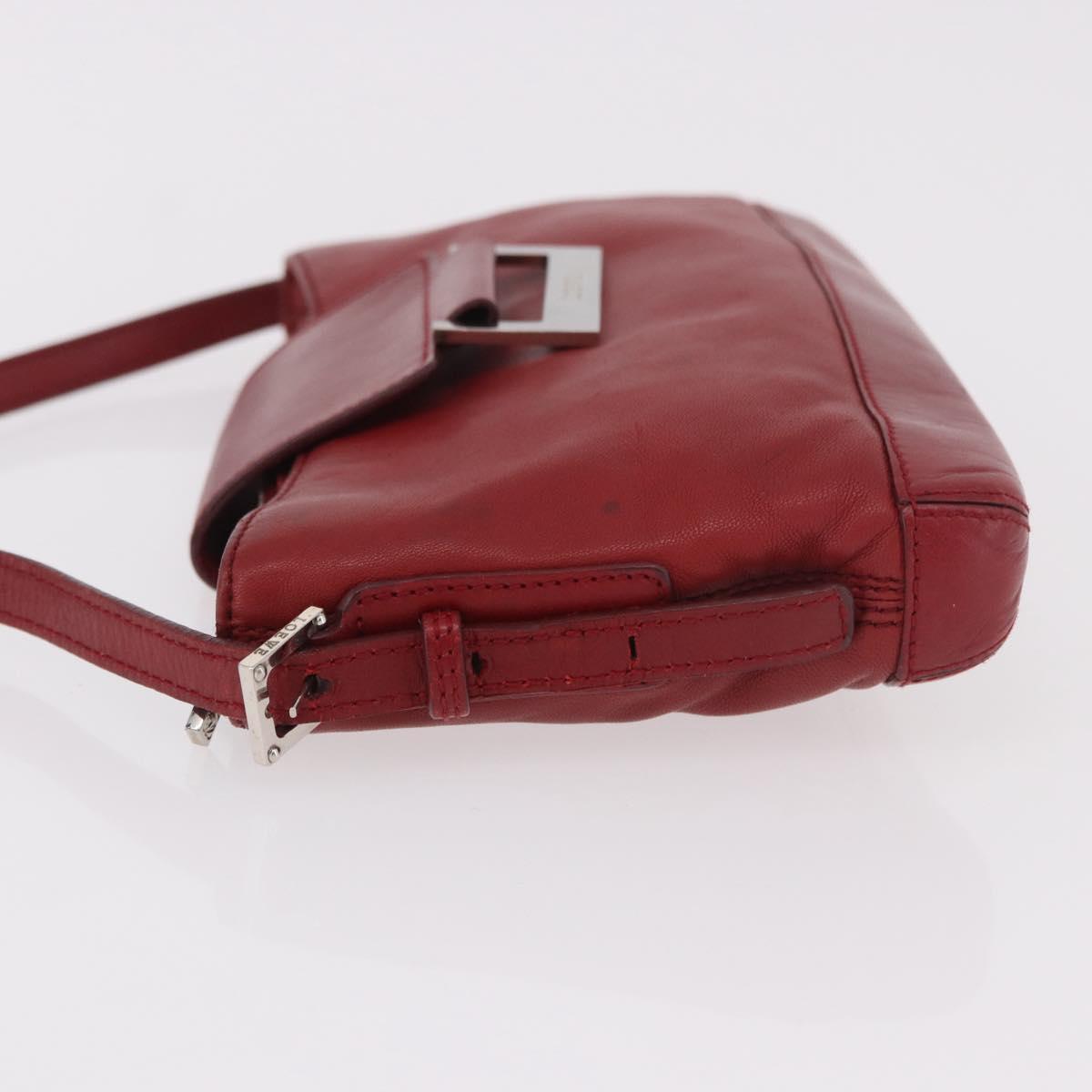 LOEWE Accessory Pouch Leather Red Silver Auth 191357