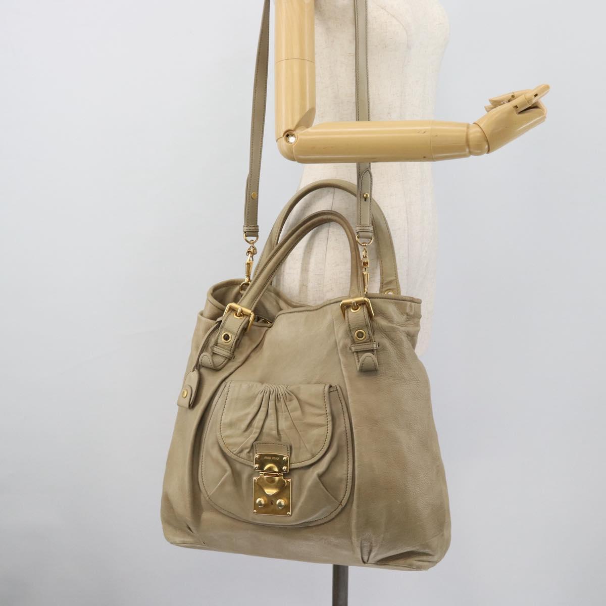 Miu Miu Tote Bag Leather 2way Beige Gold Auth 191362