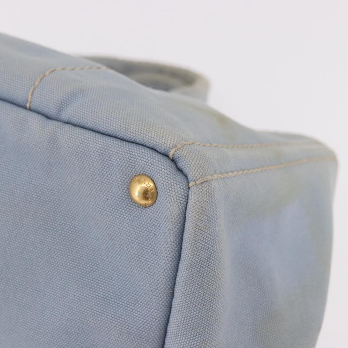 PRADA Canapa MM Hand Bag Canvas Light Blue Gold Auth 191363