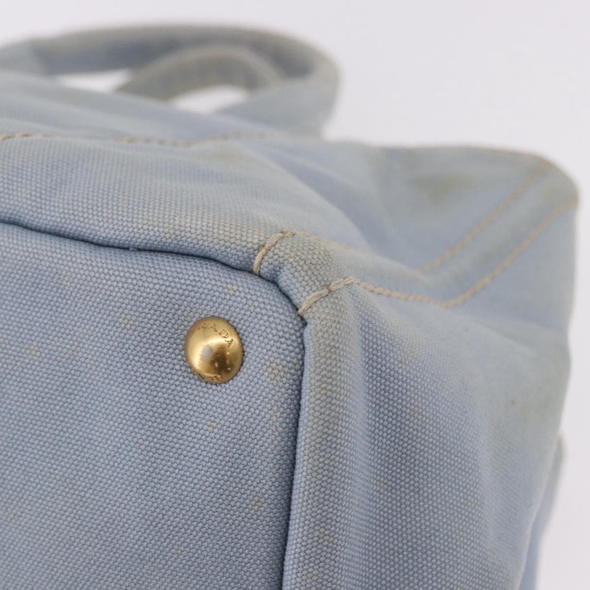 PRADA Canapa MM Hand Bag Canvas Light Blue Gold Auth 191363