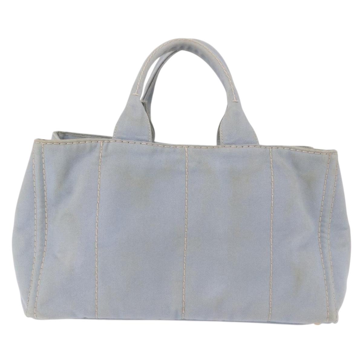 PRADA Canapa MM Hand Bag Canvas Light Blue Gold Auth 191363