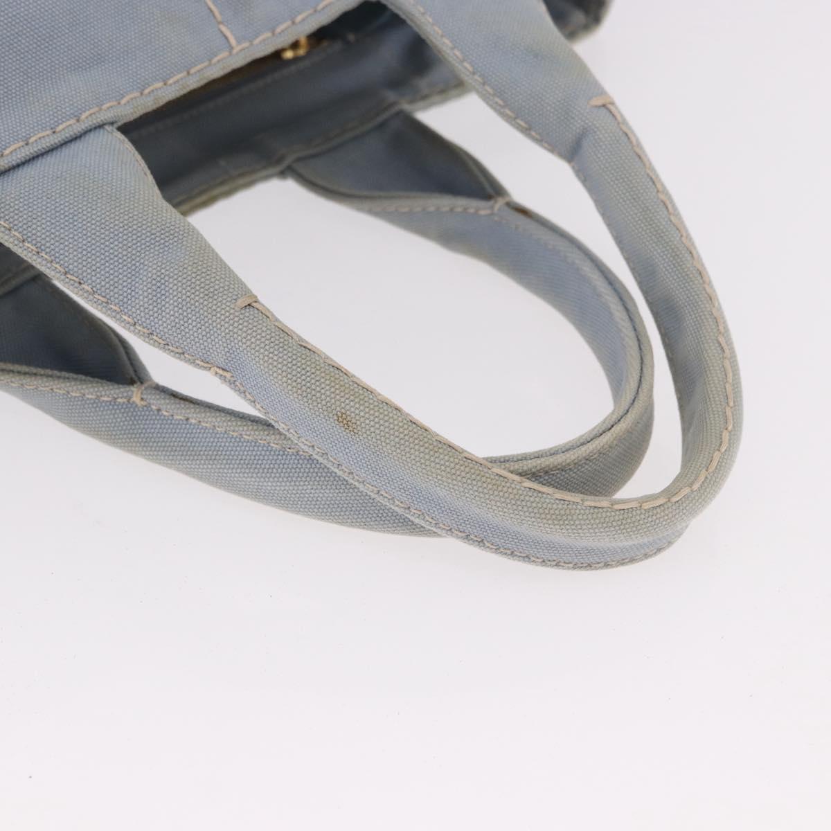 PRADA Canapa MM Hand Bag Canvas Light Blue Gold Auth 191363