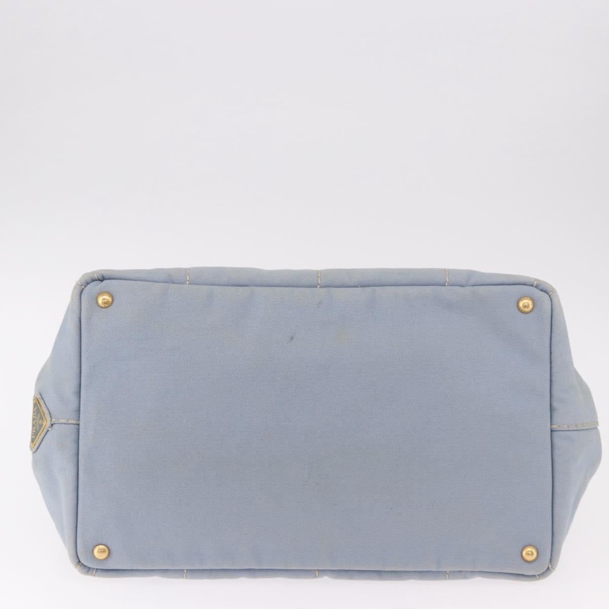 PRADA Canapa MM Hand Bag Canvas Light Blue Gold Auth 191363