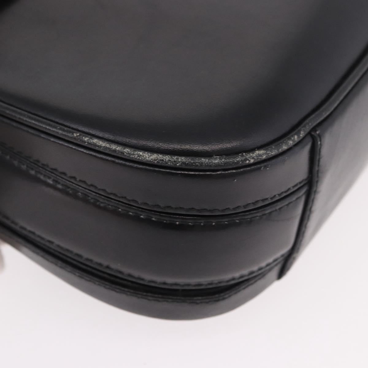 GUCCI Shoulder Bag Leather Black Gold Auth 191364