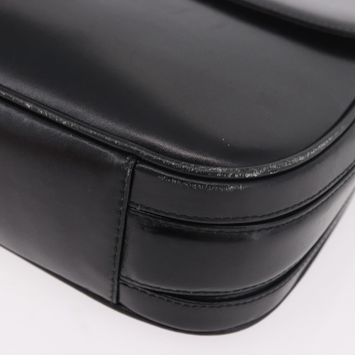 GUCCI Shoulder Bag Leather Black Gold Auth 191364