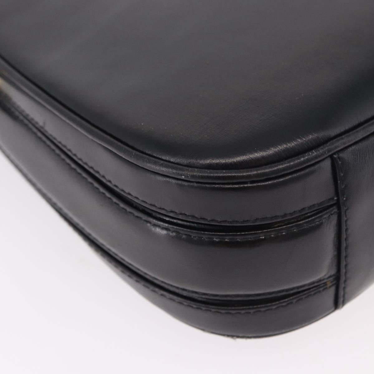 GUCCI Shoulder Bag Leather Black Gold Auth 191364