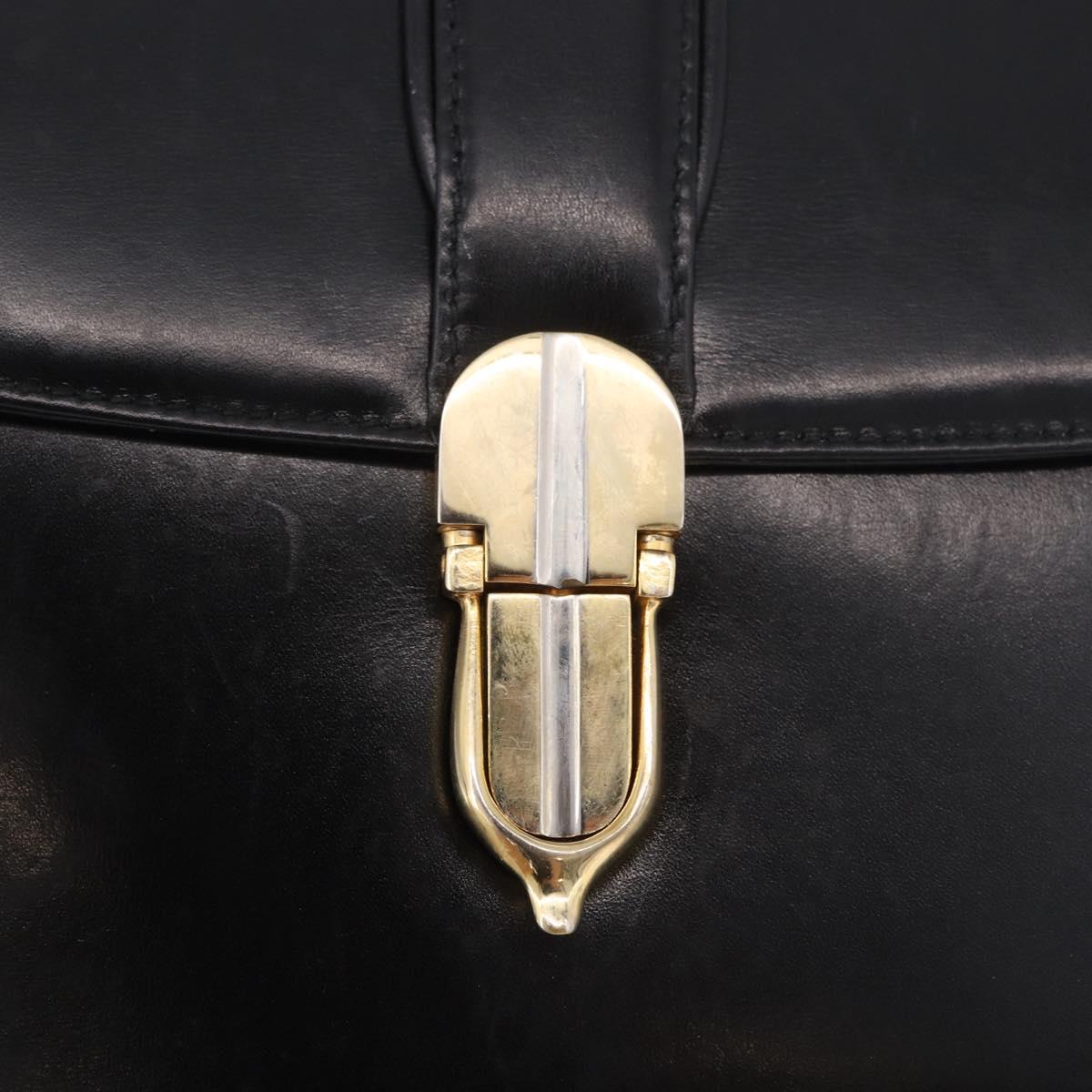 GUCCI Shoulder Bag Leather Black Gold Auth 191364