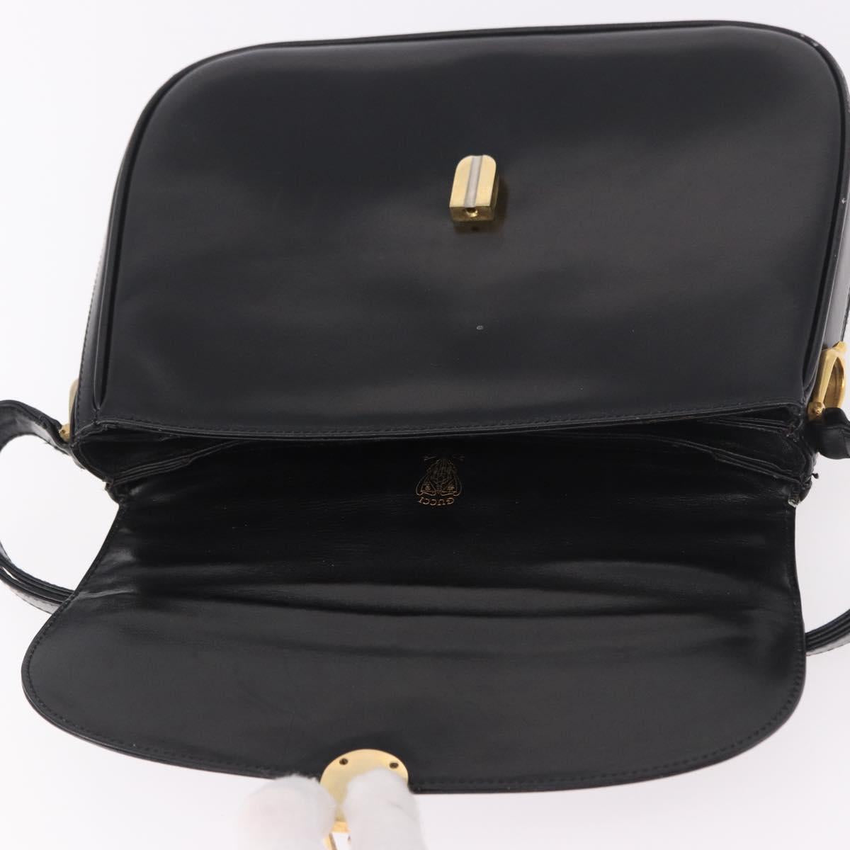 GUCCI Shoulder Bag Leather Black Gold Auth 191364