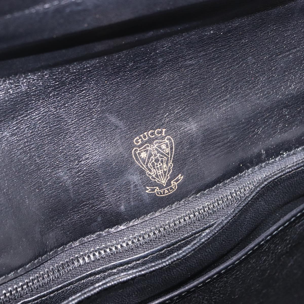 GUCCI Shoulder Bag Leather Black Gold Auth 191364