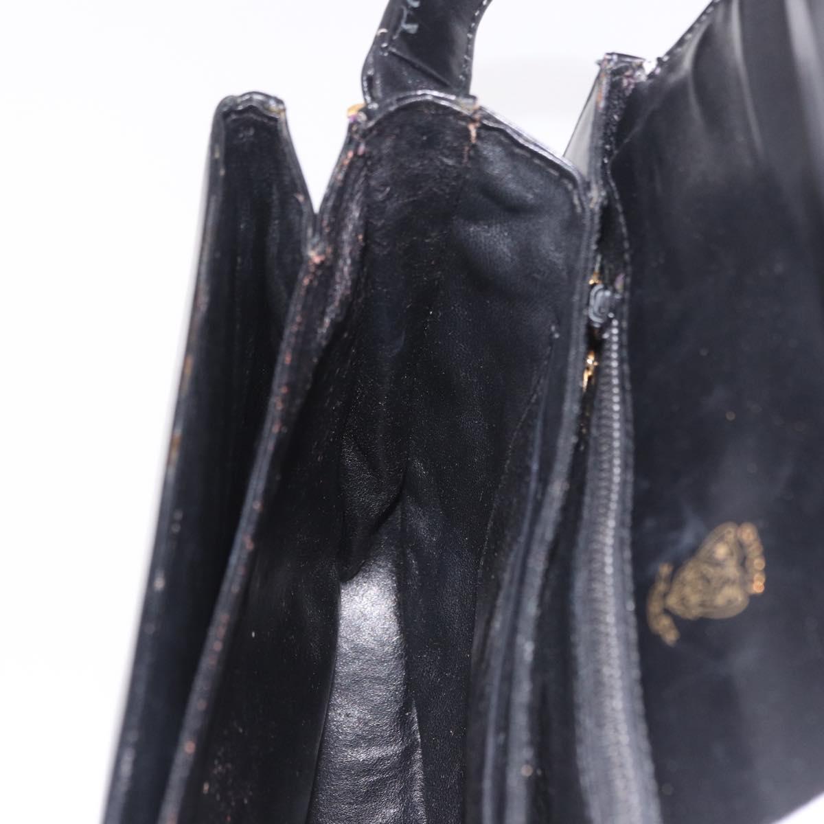 GUCCI Shoulder Bag Leather Black Gold Auth 191364