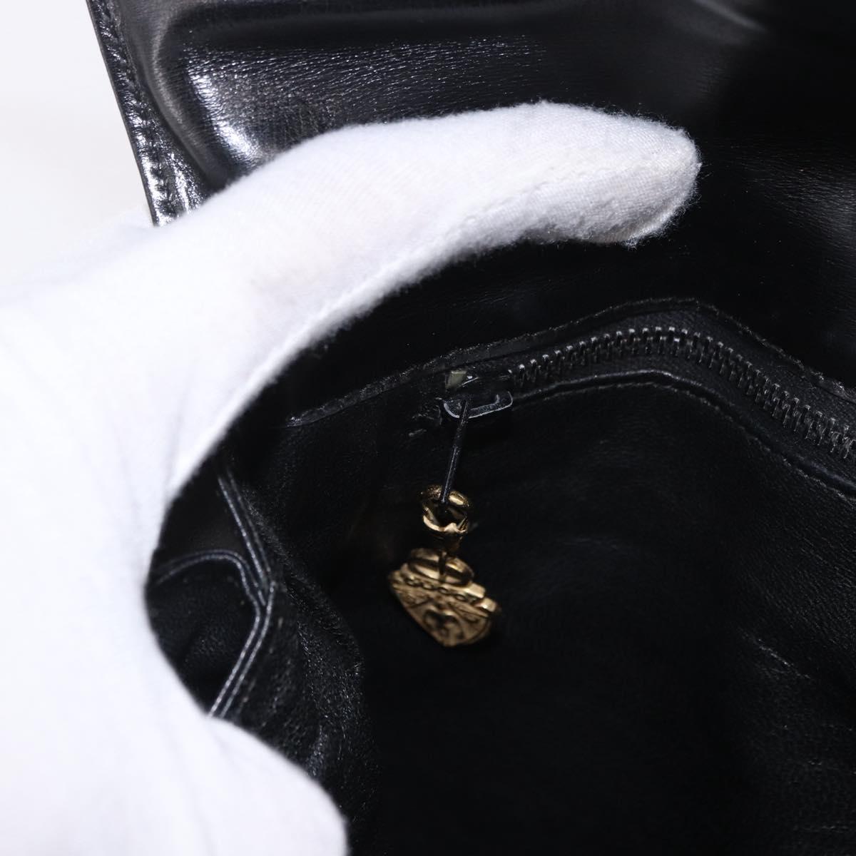 GUCCI Shoulder Bag Leather Black Gold Auth 191364