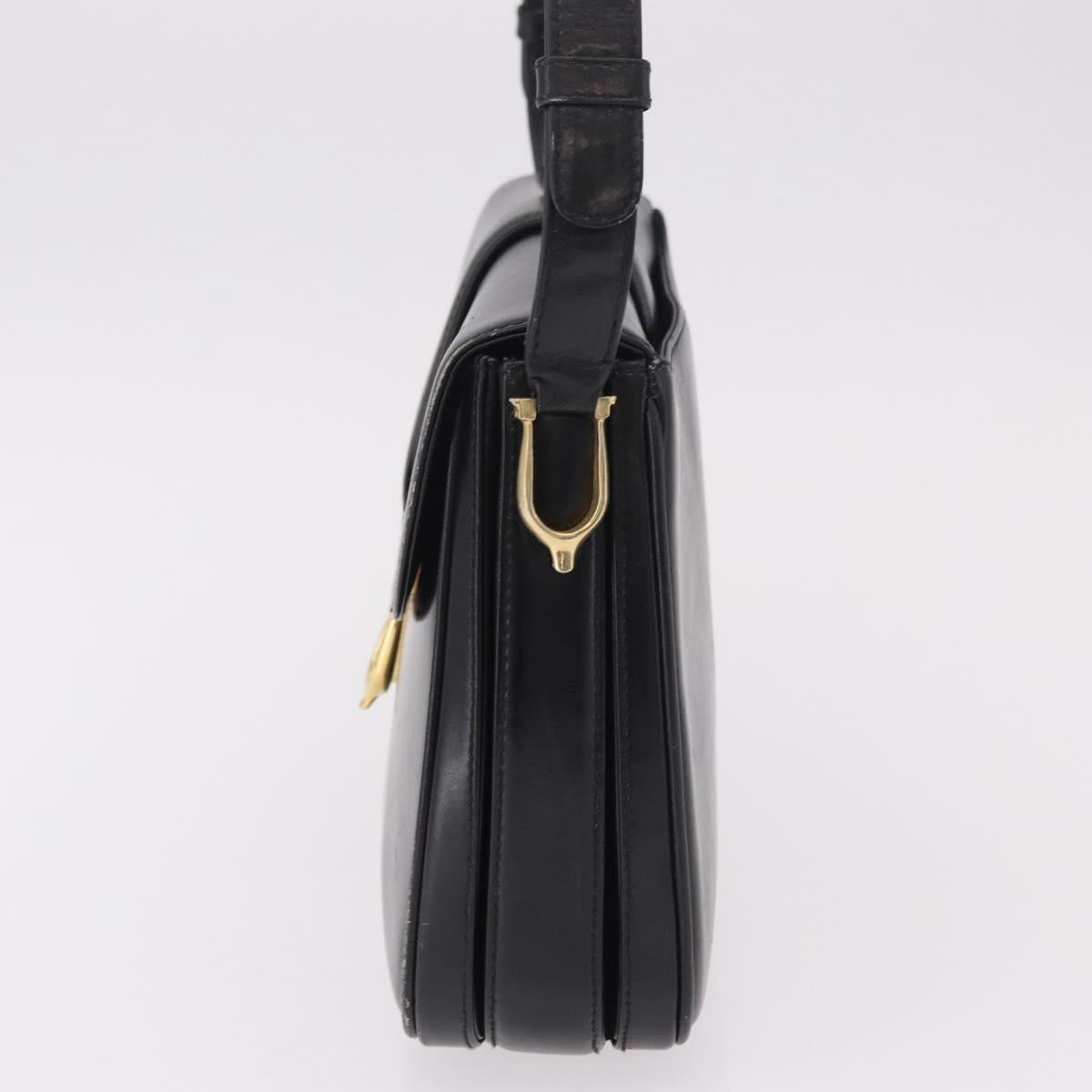 GUCCI Shoulder Bag Leather Black Gold Auth 191364