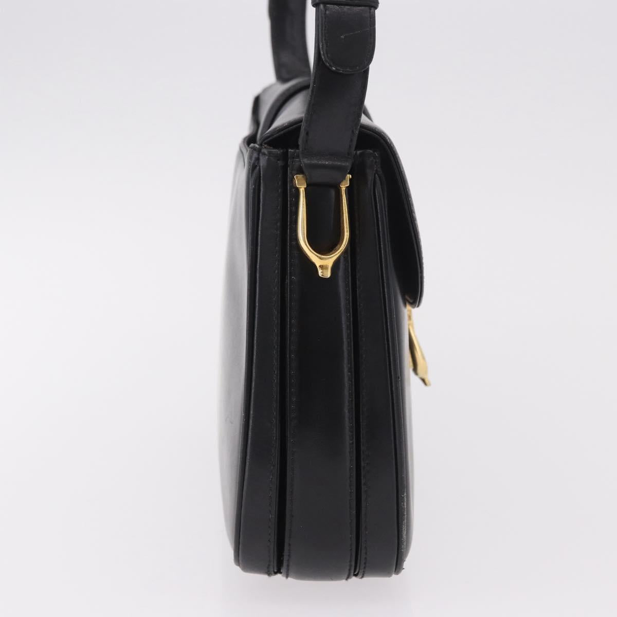 GUCCI Shoulder Bag Leather Black Gold Auth 191364