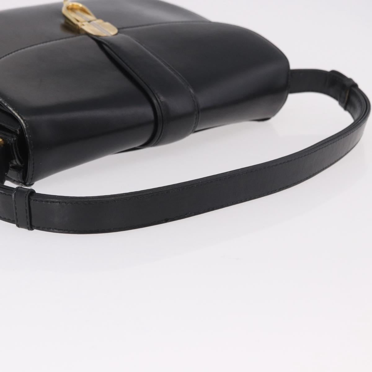 GUCCI Shoulder Bag Leather Black Gold Auth 191364