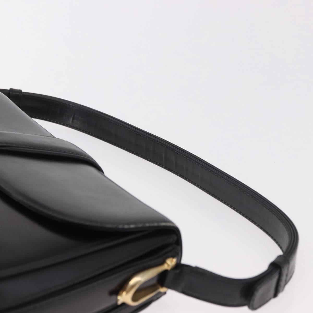 GUCCI Shoulder Bag Leather Black Gold Auth 191364
