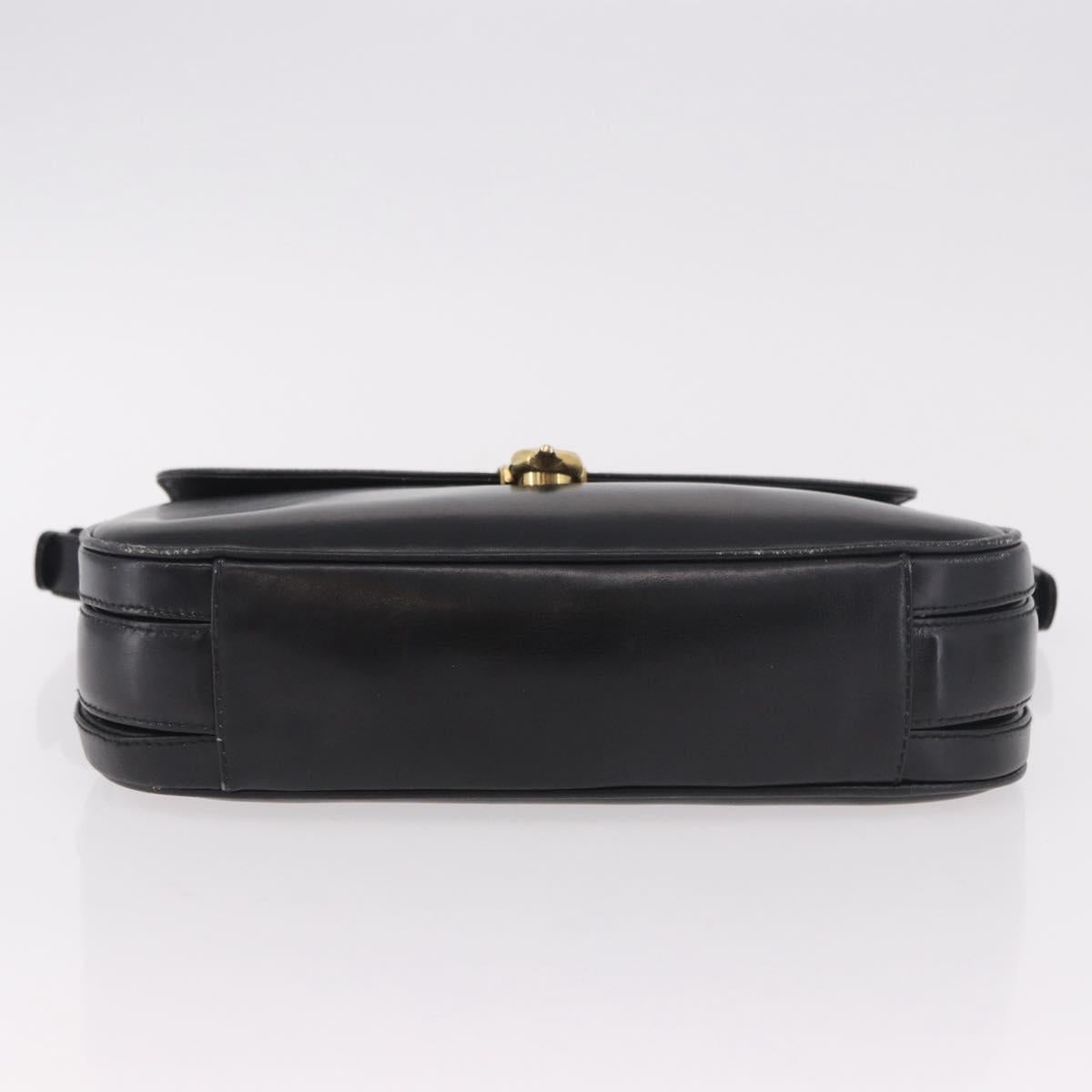 GUCCI Shoulder Bag Leather Black Gold Auth 191364
