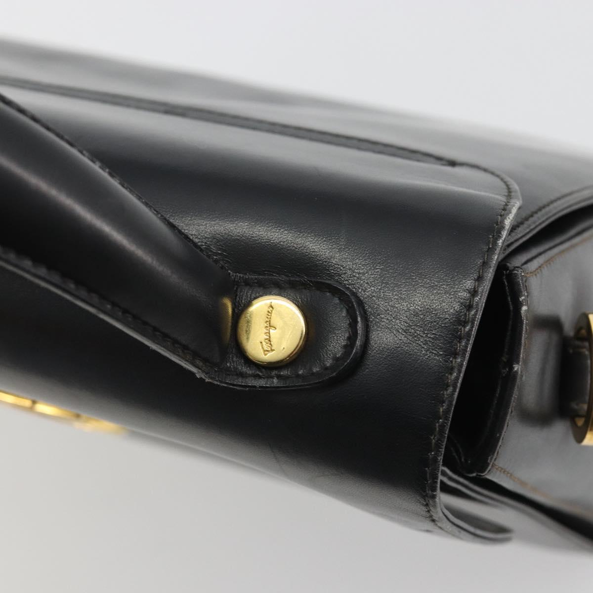 Salvatore Ferragamo Gancini Hand Bag Leather Black Gold Auth 191365