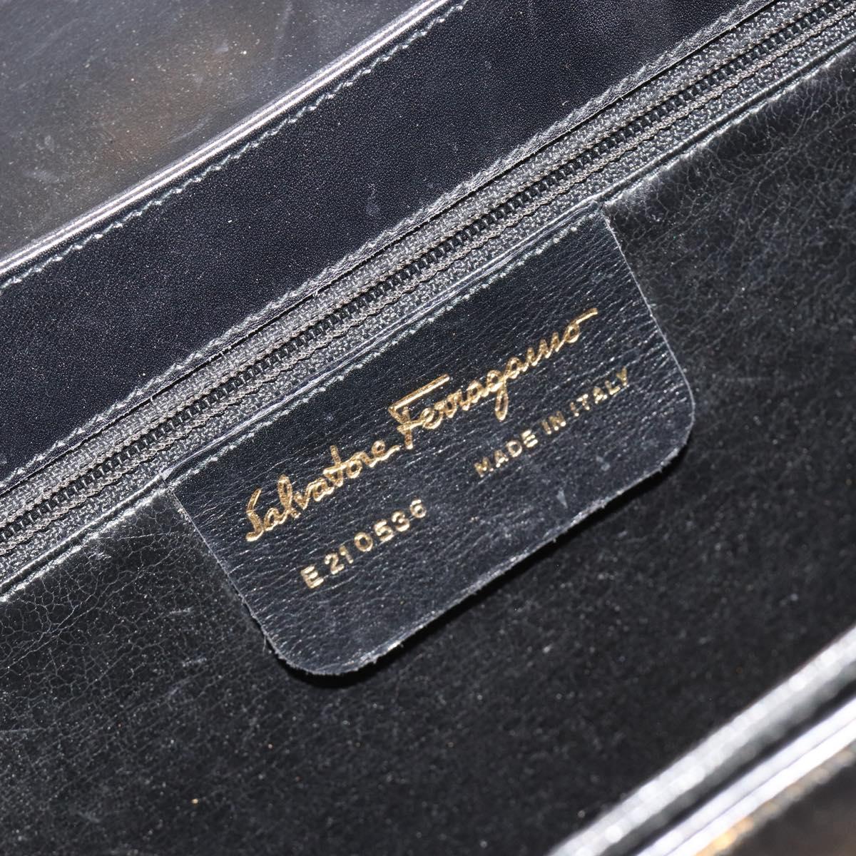 Salvatore Ferragamo Gancini Hand Bag Leather Black Gold Auth 191365
