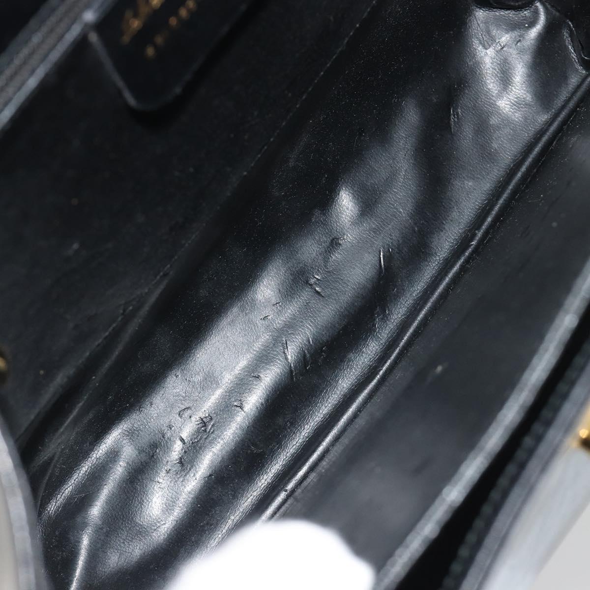 Salvatore Ferragamo Gancini Hand Bag Leather Black Gold Auth 191365