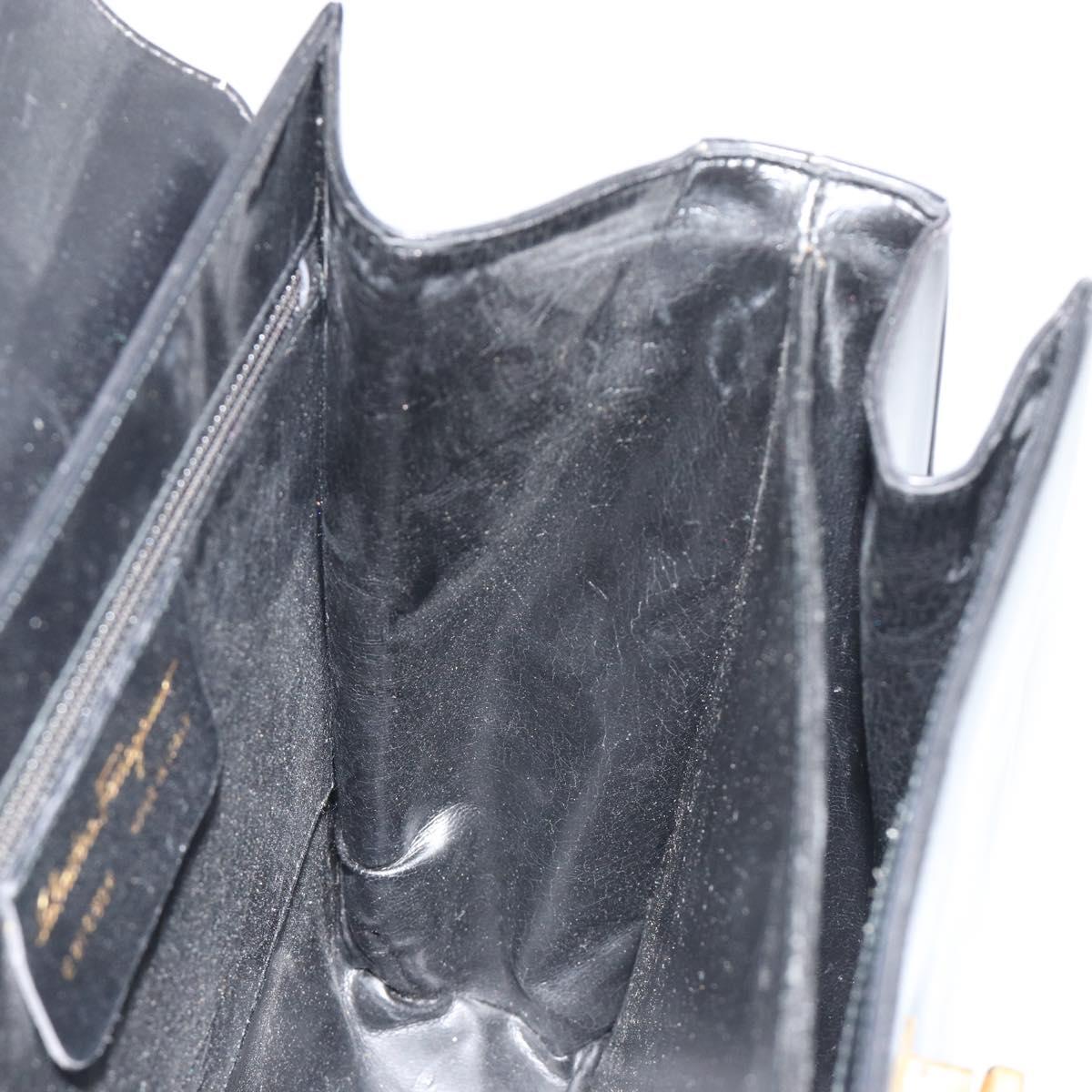Salvatore Ferragamo Gancini Hand Bag Leather Black Gold Auth 191365