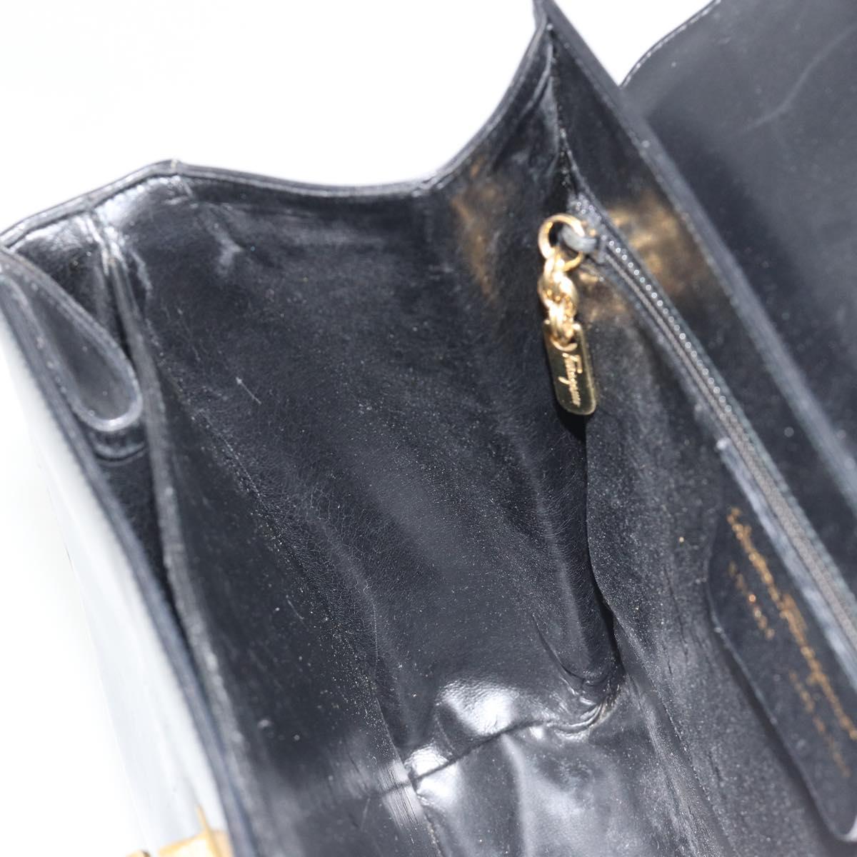 Salvatore Ferragamo Gancini Hand Bag Leather Black Gold Auth 191365