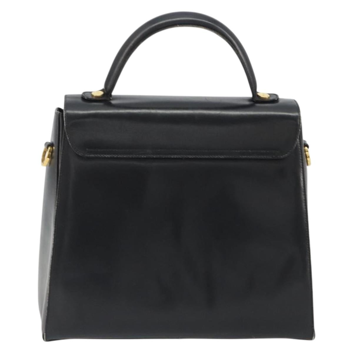 Salvatore Ferragamo Gancini Hand Bag Leather Black Gold Auth 191365