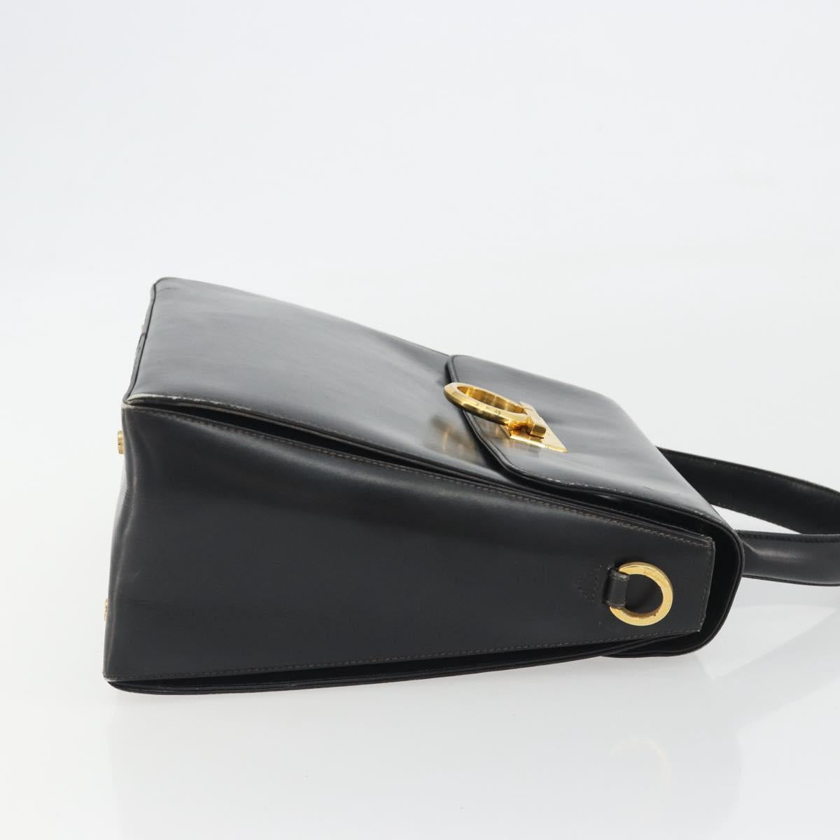 Salvatore Ferragamo Gancini Hand Bag Leather Black Gold Auth 191365