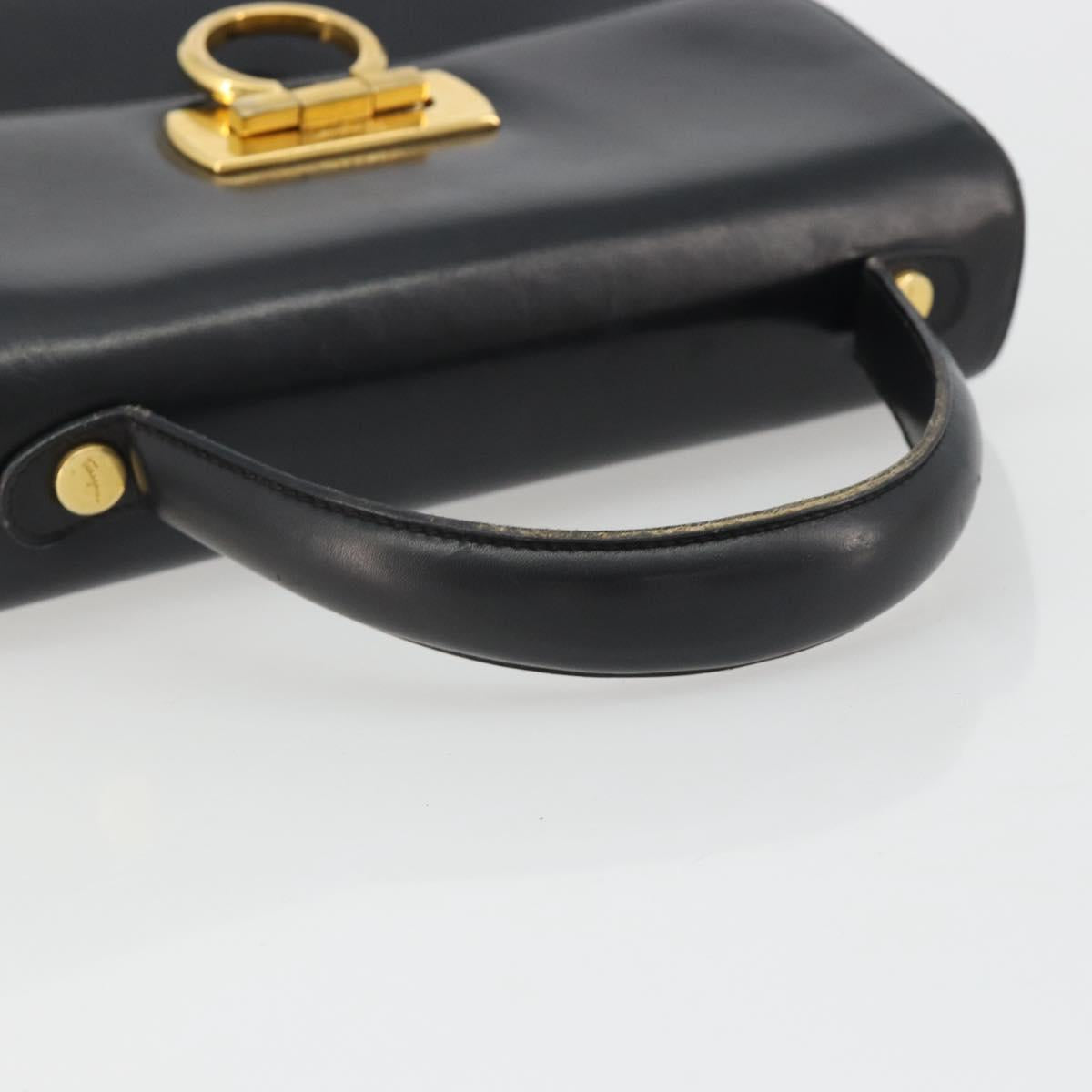 Salvatore Ferragamo Gancini Hand Bag Leather Black Gold Auth 191365