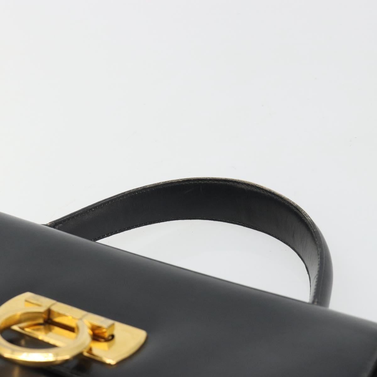 Salvatore Ferragamo Gancini Hand Bag Leather Black Gold Auth 191365