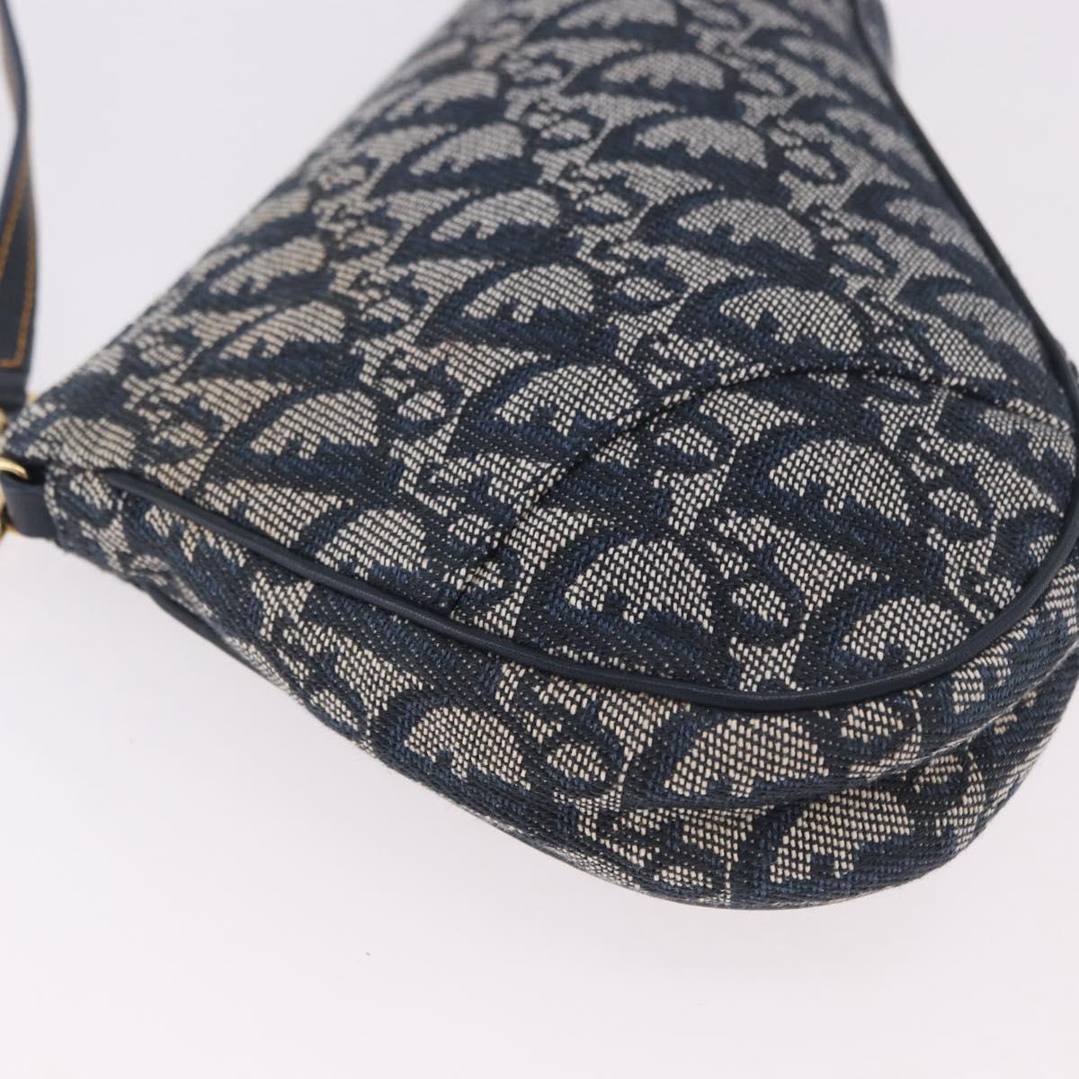 Christian Dior Trotter Canvas Saddle Accessory Pouch Navy Gold Auth 191368V